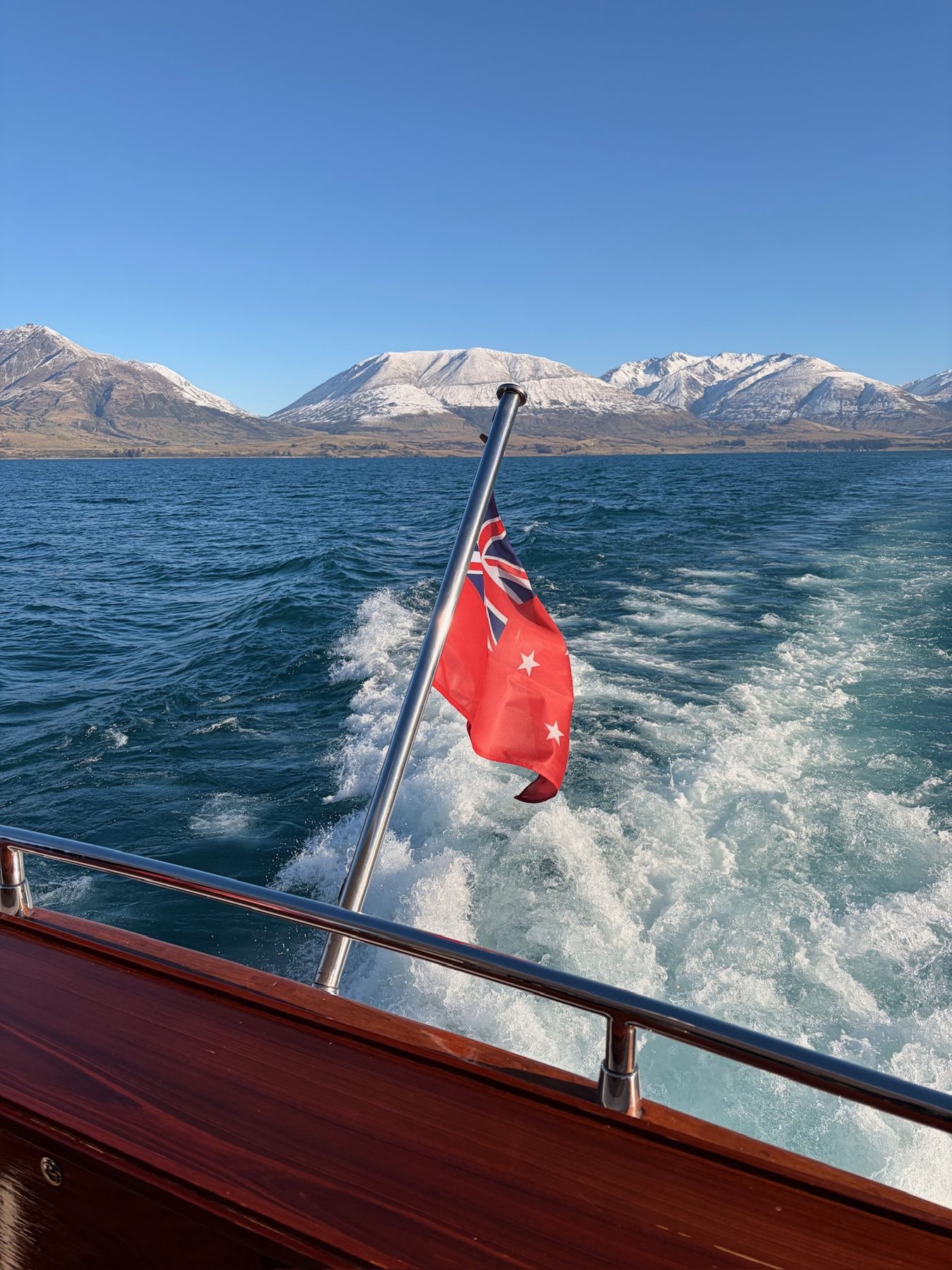 Photo: Natasha Ruiz Aboard Pacific Jemm on Lake Wakatipu, snow on the mountains
